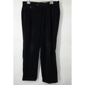 Faconnable Pants Mens 34‎ Black Corduroy Pleated Front Classic Cuffed France VTG